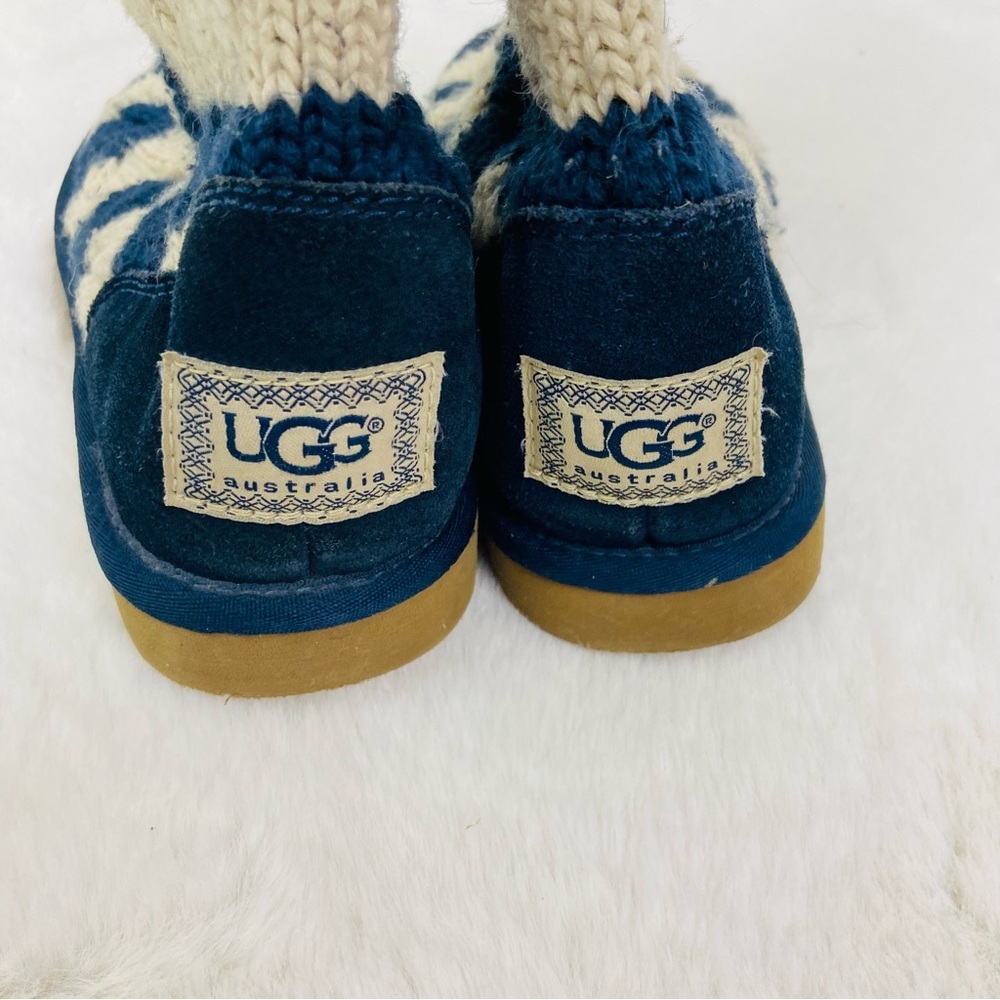UGG Navy & cream Striped Knit Boots cable-knit upper and a shearling-lined base - Picture 11 of 14